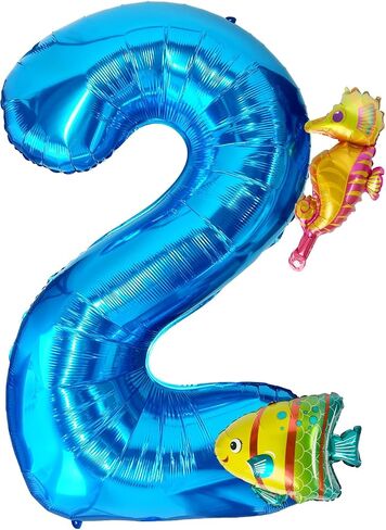 40 Inch Under the Sea Blue Number 1 Balloon, Mini Sea Animal Balloons Ocean Animal Foil Balloon, Seahorse Fish Balloons for Boys Girls Sea Theme 1st Birthday Baby Shower Party Decoration in Saudi Arabia