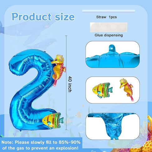 40 Inch Under the Sea Blue Number 1 Balloon, Mini Sea Animal Balloons Ocean Animal Foil Balloon, Seahorse Fish Balloons for Boys Girls Sea Theme 1st Birthday Baby Shower Party Decoration in Saudi Arabia