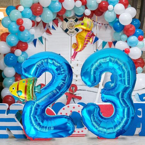 40 Inch Under the Sea Blue Number 1 Balloon, Mini Sea Animal Balloons Ocean Animal Foil Balloon, Seahorse Fish Balloons for Boys Girls Sea Theme 1st Birthday Baby Shower Party Decoration in Saudi Arabia
