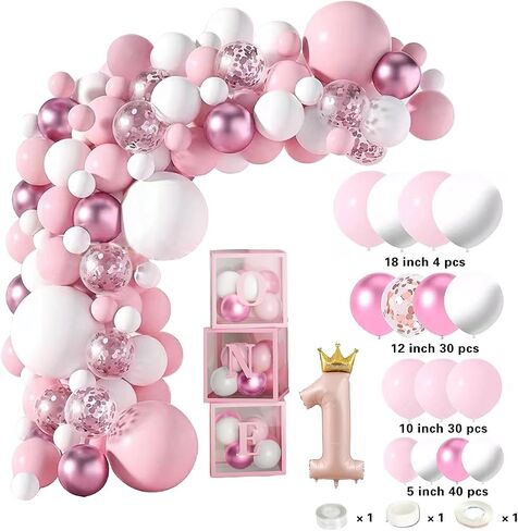 Baby Girl First Birthday Decorations,Baby 1st Birthday Decorations for Girl,Balloon Boxes, Pink Balloons Garland Arch Kit，Backdrop, High Chair Banner, Crown, Photo Banner in Saudi Arabia