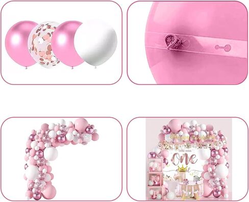 Baby Girl First Birthday Decorations,Baby 1st Birthday Decorations for Girl,Balloon Boxes, Pink Balloons Garland Arch Kit，Backdrop, High Chair Banner, Crown, Photo Banner in Saudi Arabia