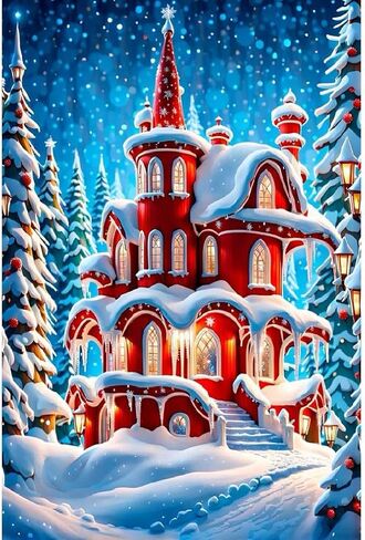 Christmas Diamond Painting Kits for Adults, Christmas Candles Diamond Art Kit for Adults, DIY Round Full Drill Winter Diamond Art Painting, Christmas Gem Art and Crafts for Wall Decor 12x16 Inch in Kuwait