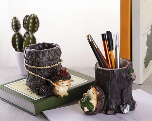 Desk Pen Toothbrush Pencil Pot Holder,Cute Resin Hedgehog Holder, Desktop Organizer Container Stationery Storage Office Desk Decoration in Kuwait