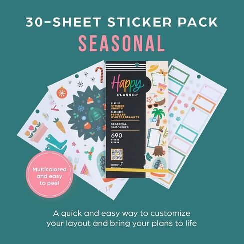 حزمة ملصقات Happy Planner للتقويمات والمجلات والمخططين ، وملصقات سهلة الإسقاط وملحقات سجل القصاصات ، والموضوع الكلاسيكي الموسمي ، والحجم الكلاسيكي ، و 30 ورقة ، 690 ملصقات إجمالية in Kuwait