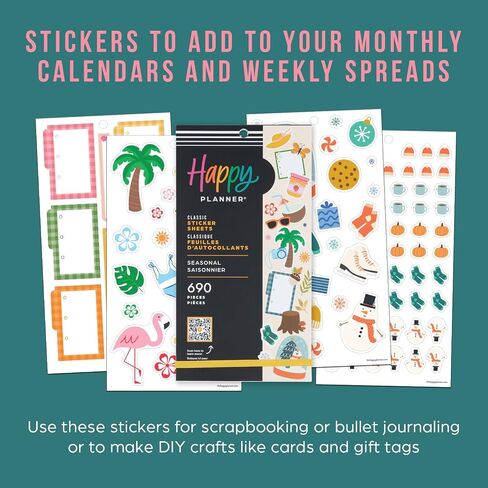 حزمة ملصقات Happy Planner للتقويمات والمجلات والمخططين ، وملصقات سهلة الإسقاط وملحقات سجل القصاصات ، والموضوع الكلاسيكي الموسمي ، والحجم الكلاسيكي ، و 30 ورقة ، 690 ملصقات إجمالية in Kuwait