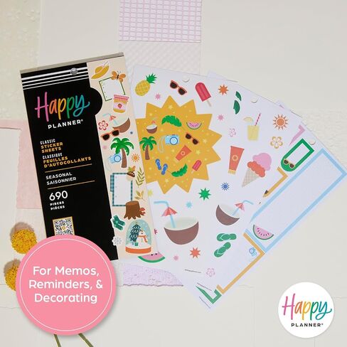 حزمة ملصقات Happy Planner للتقويمات والمجلات والمخططين ، وملصقات سهلة الإسقاط وملحقات سجل القصاصات ، والموضوع الكلاسيكي الموسمي ، والحجم الكلاسيكي ، و 30 ورقة ، 690 ملصقات إجمالية in Kuwait