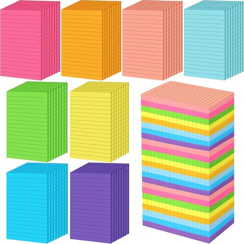 yexiya 64 pcs مبطن الملاحظات اللاصقة ملاحظات ذات عصي الذات مع خطوط ألوان زاهية متنوعة لزجة لزجة لمنتجات المكاتب المنزلية بعد المذكرات ، 1920 صفائح (4 × 6 بوصات ، لون كلاسيكي) in Kuwait