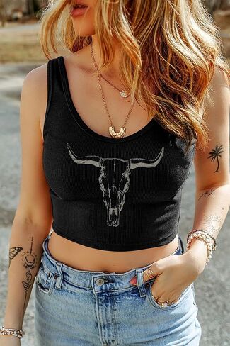 Country Concert Crop Tank Tops for Women Western Cowboy Cowgirl Shirts Nashville Music Ribbed Knit Crop Tops Cami in Saudi Arabia