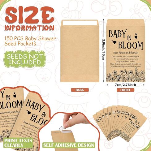 75 Sets Baby Shower Packet Favors Baby Shower Self Adhesive Packets Envelopes Storage with Thank You Tags Baby Shower Favors for Guests in Kuwait