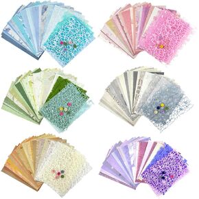 156 Sheets Textured Scrapbook Paper, 6 Pack Mixed Special Paper with Mesh Fabric Assorted Set & 30 Buttons for DIY Scrapbooking Planner Bullet Junk Journal Decor Collage Background 4x5.5 Inch