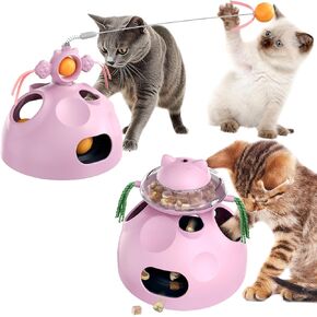 Cat-Infused Interactive Toys: 2-in-1 Food Slow Feeder for Indoor Cats/Kittens - Enrichment Toys with Feather Teaser
