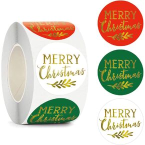 Christmas Stickers 500 Pcs 1.5" Merry Christmas Round Tag Stickers Self Adhesive Seal Labels in Roll Bronzing Christmas Stickers for Cards Gifts Envelopes Decorations