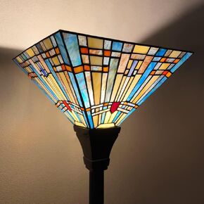 Tiffany Torchiere Floor Lamp,Stained Glass Lamp Shade,Vintage Antique Mission Tiffany Style Standing Light for Living Room and Bedroom