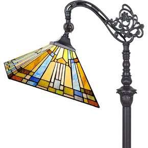 Capulina Tiffany Floor Lamp H62 Tall Antique Mission Style Stained Glass Soft Light Arched Gooseneck Adjustable Angle Reading Lamp for Living Room Bedroom