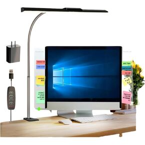 Desk Lamps with Clamp with 2 USB Charging Port 24W 1000 lm Desk Light for Home Office Hand-Sweep Sensor Clip On Desk Lighting with Timer, 3 Colors, 7 Brightness Dimmable Tall Computer Task Lamp