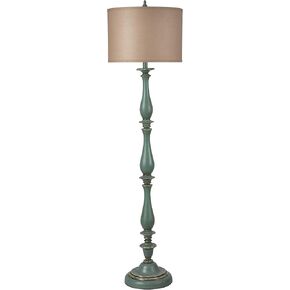 L71520CDSAM Charlton, Distressed Blue Finish, Taupe Hardback Silk Shade Floor Lamp
