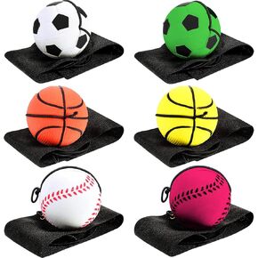 Skylety 6 Pieces Wrist Ball Wristband Sports Ball on a String Toy Includes Basketball, Baseball and Football Return Rubber Rebound for Boys Girls Party Favor, Exercise or Play