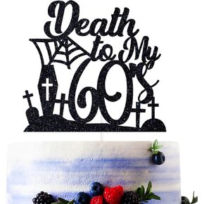 Black Glitter Death to My 40's Cake Topper, Rip Forties/Cheers to 50 Years/Happy 50th Birthday, Death to My Youth 50th Birthday Party Decorations Supplies