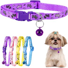 XXS Dog Collar Teacup Dog Collar, Printed Dog Collar, Mini Printed Dog Collar, Teacup Dog Collar for Small Dogs Cats, Blue, 3/8 inch Width