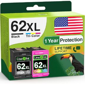Limeink Remanufactured Ink Cartridge Replacement for HP 62xl Ink Cartridges Black and Color for HP 62 XL Cartridges for Envy 7640 Printer 62xl Black Color Combo Pack 2P