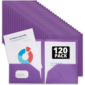Blue Summit Heavy Duty Plastic Folders with 2 Pockets, Bulk Size – 120 Blue Folders