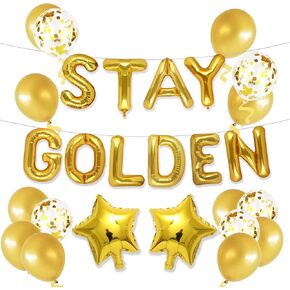 16 Inch STAY GOLDEN Balloon Banner – Ideal for golden Birthday Decorations Golden Party Celebrations(STAY GOLDEN)