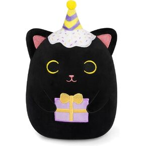 Black Cat Plush,8in Birthday Stuffed Animal Cat Plush, Happy Birthday Black Cat Plush Pillow, Soft Cute Cat Plush Birthday Plush for Kids Girls Boys