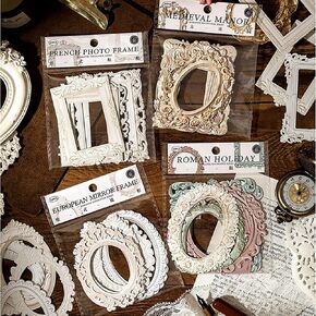 40PCS Vintage Frame Scrapbook Decoration Paper - MAXLEAF 4Themes Journaling Scrapbooking Supplies Craft Relievo Paper for Junk Journals Photos Card Making Decorative Album