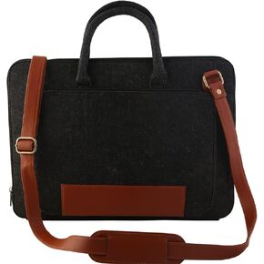 Mysa Black Felt Vegan Leather Slim Vintage Messenger Crossbody Satchel Shoulder Sleeve Bag for Office Work Travel fit upto 15" Computer Laptop Tablet for Men Women in Kuwait