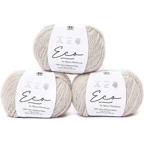 100% Eco Highland Wool Yarn Set of 3 Skeins (150 Grams) Worsted Weight Natural Colors (No Dyes) - Sourced Directly from Peru - Heavenly Soft and Perfect for Knitting and Crocheting (Eco Sand)