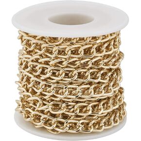 Pandahall 5M/5Yard Aluminum Curb Chain Link Light Gold Color Twisted Cross Necklace Finding Chains with Spool for Jewelry Making DIY Crafts Findings Supplies 10x6.5x1.8mm