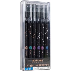 Gel Pens 12pcs قلم جل قلم قابلة للمحو 0.5 ملم نقاط فاخرة Gel Pen القابلة لإعادة ملء الحبر الأزرق/الأسود لكتابة الرسم