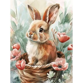 Pavemlo 5D Diamond Art Kits for Adults Watercolor Rabbit, Full Drill Diamond Art Animals Pictures Paint with Diamonds, DIY Cross Stitch Jewel Art Rhinestone Craft for Home Wall Decor 12x16 inch