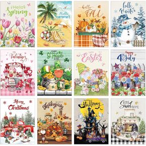 VioraWhite 12 Pcs Holiday Theme Seasonal Diamond Painting Kits 15.75 x 11.81 inch DIY Cute Cartoon 5D Rhinestones Art Crafts with Tools for Home Wall Decoration Adults Gifts Beginners