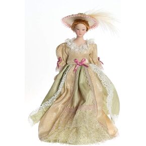 Aztec Imports, Inc. Dollhouse Miniature Doll Victorian Lady in Beige Gown, Porcelain #G7643