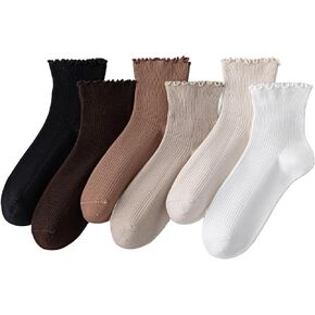 6 Pairs Ruffle Socks for Women Girl, Frilly Socks Women, Comfort Breathable Lettuce Edge Ankle Socks