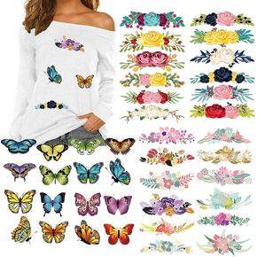 Butterfly Flower Heat Transfers Patches Iron on Stickers for Clothing Decorations Babies Girls Women T-Shirt Hoodies Dress Clothes Pillow Backpack Decor 40Pcs