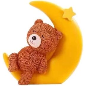 Mini Bear and Moon Cake Topper Figurine Lightweight Ornament Home Decor Gift For Kids Boys Girls Birthday Party Baby Shower Wedding Theme Baby Supplies (Pink)