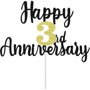 Happy 1st Anniversary Cake Toppers Glitter, Cheers To 1 Years Old Party Decorations 1 Year Anniversary Cake Decor, First Theme Cake Decorations For Wedding Birthday Company Anniversary(Black Gold)
