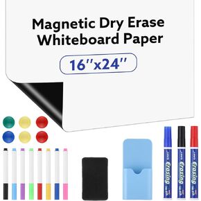 Magnetic Dry Erase Whiteboard Paper, 16" x 24" White Board for Wall Self Adhesive Magnetic Whiteboard Contact Paper, Dry Erase White Board Sticker Dry Erase Board for Refrigerator, Home, Office