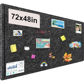 Large Bulletin Board, 72x48 Inches Cork Board Alternative, Large Felt Board Decorative Pin Board for Wall, Foldable Photo Board Self-Adhesive Vision Board with 36 Pushpins Dark Gray