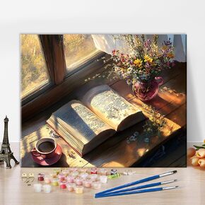 Vase Paint by Numbers Abstract Book, Beside the Window Paint by Numbers Kit for Adults, DIY Acrylic Paint by Numbers Kits on Canvas, Cozy Time oil Painting for Gift Home Wall Decor 16"x20"(Frameless)