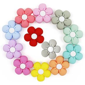 12PCS Chunky Flowers Silicone Beads, Funny Daisy Flowers Shape Silicone Focal Beads, Cute Colorful Flowers Beads for Keychain Making, Loose Beads Bulk for Pens DIY Crafts Necklace Bracelet Lanyard