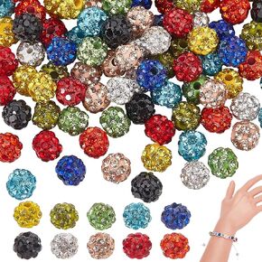 PH PandaHall 10 Colors 100pcs Rhinestones Beads 6mm Polymer Clay Crystal Beads Pave Disco Ball Beads Round Diamond Beads Sparkle Beads for Halloween Christmas Keychain Jewelry Making Necklace Bracelet