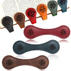 Palksky Magnetic Bookmarks with Initialm, 26 Letters Personalized Vintage Leather Book Marker, Magnetic Book Marks for Reading Women Men Teachers Students, Book Accessories, Book Lovers Gifts(3PCS,A)