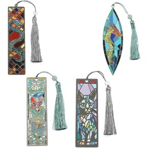Personalized Oil Painting Creative Book Mark for Book Lovers - Beautiful Tassel Bookmark, Girl Gift Metal Copper Book Clip Reading Tag for Teachers, Men and Women Book Accessories (4pcs Animal)