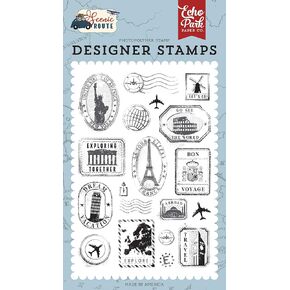 Echo Park Paper Company Travel Set stamp, red, navy, gold, blue