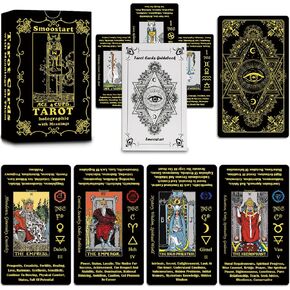 Smoostart Black Tarot Cards for Beginners with Meanings on Them, Surface Laser Cards Holographic Tarot Cards with Guide Book, Tarot Cards Deck with Keywords