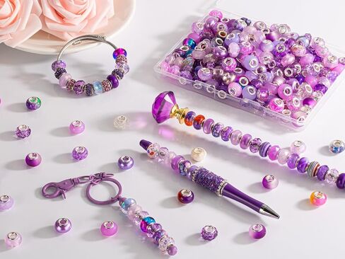 ZHIYUXI 200PCS 12Styles European Large Hole Assorted Beads Bulk for Jewelry Making Rhinestone Big Hole Spacer Lampwork Murano Glass Beads for Charms Bracelet Making Necklace DIY Craft in Saudi Arabia