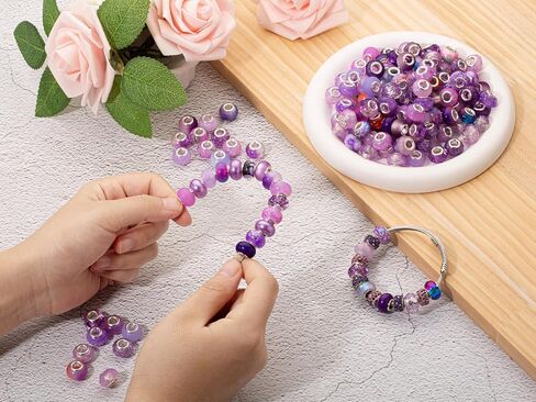 ZHIYUXI 200PCS 12Styles European Large Hole Assorted Beads Bulk for Jewelry Making Rhinestone Big Hole Spacer Lampwork Murano Glass Beads for Charms Bracelet Making Necklace DIY Craft in Saudi Arabia